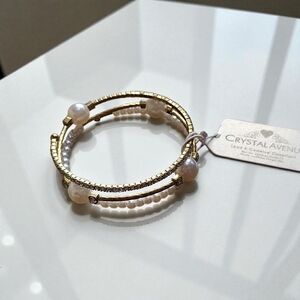 Crystal Gold Tone And Faux Pearl Multilayered‎ Bracelet